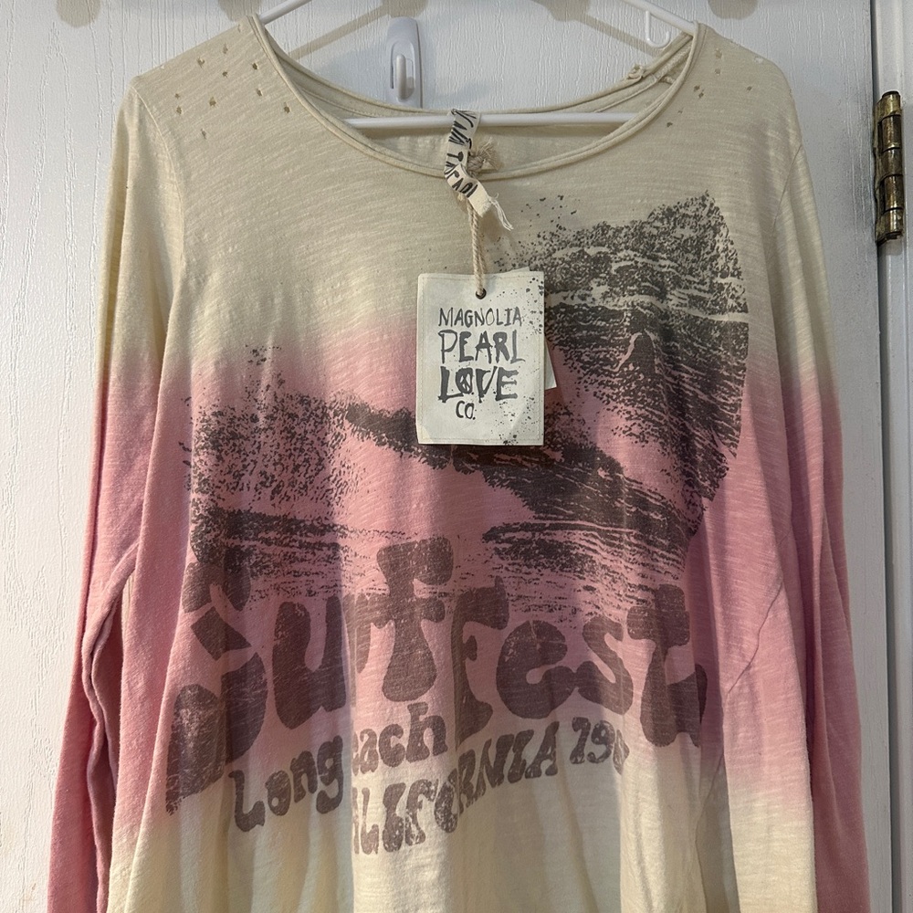 Magnolia Pearl Cream to Pink Ombre Long Sleeve Graphic Tee